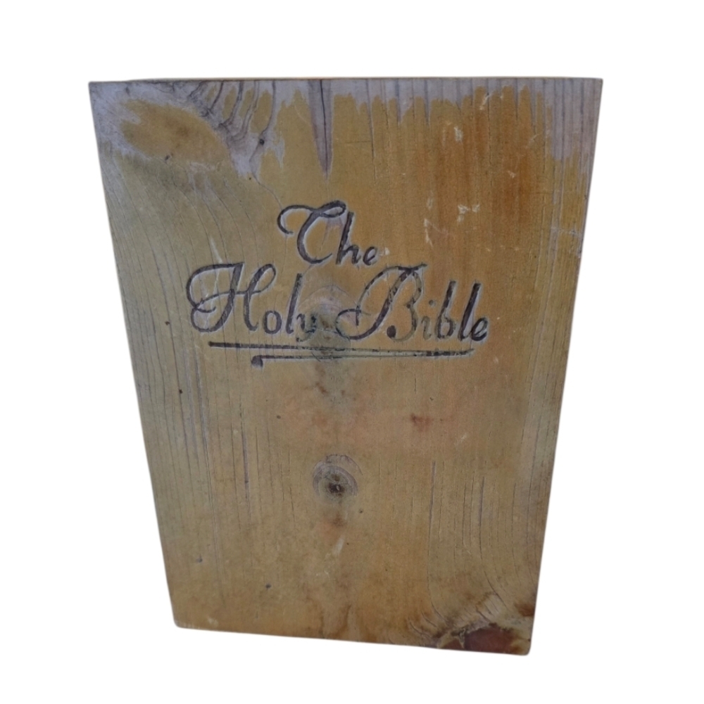 Vintage Wooden Cedar Bible Cover Storage Box Ditressed Worn Stamped Union Made